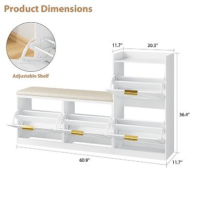 Shoe Cabinet, Freestanding Shoe Rack Bench, Shoe Storage Rack, Suitable for Foyer and Hallway