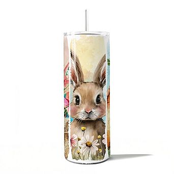 Easter Bunny Floral Brushstroke 20oz Tumbler With Lid and Stainless Steel Straw, Travel Mug Gift