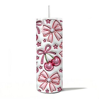 Coquette Cherry Bows 3D Inflated Tumbler With Stainless Steel Straw, Travel Mug Gift