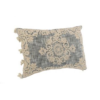 HomeRoots 14" X 20" Gray And Ivory 100% Cotton Abstract Zippered Pillow