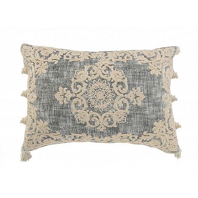HomeRoots 14" X 20" Gray And Ivory 100% Cotton Abstract Zippered Pillow