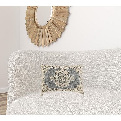 HomeRoots 14" X 20" Gray And Ivory 100% Cotton Abstract Zippered Pillow