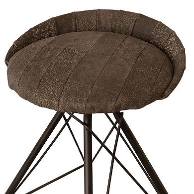HomeRoots 25" Brown and Black Leather and Iron Low Back Counter Height Swivel Bar Chair