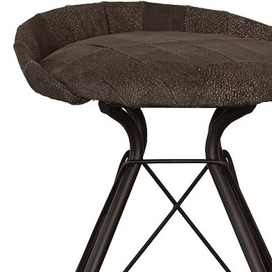 HomeRoots 25" Brown and Black Leather and Iron Low Back Counter Height Swivel Bar Chair