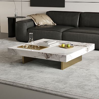 42.1" Large Square Living Room Table Sintered Stone Tabletop