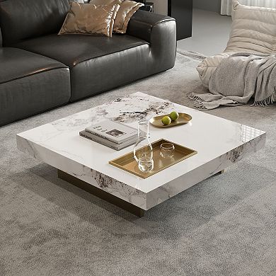 42.1" Large Square Living Room Table Sintered Stone Tabletop