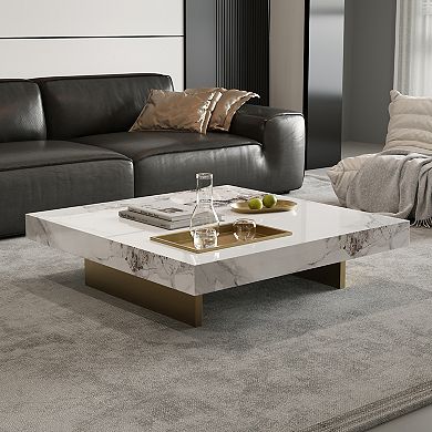 42.1" Large Square Living Room Table Sintered Stone Tabletop