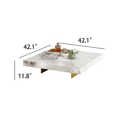 42.1" Large Square Living Room Table Sintered Stone Tabletop