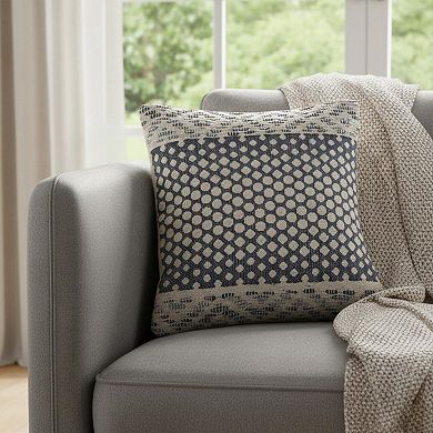 HomeRoots 20" X 20" Denim Blue And Ivory 100% Cotton Chevron Zippered Pillow