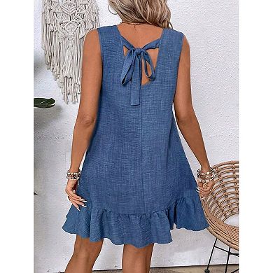 Women's Sleeveless Mini Dress Casual Crew Neck Ruffle Hem Shift Dress for Summer