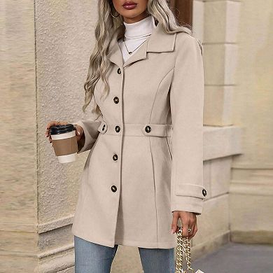 Women'S Winter Classic Outwear Overcoat with Pockets Single Breasted Pea Coat