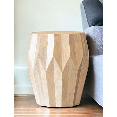 HomeRoots 23" Natural Solid Wood Round Drum End Table