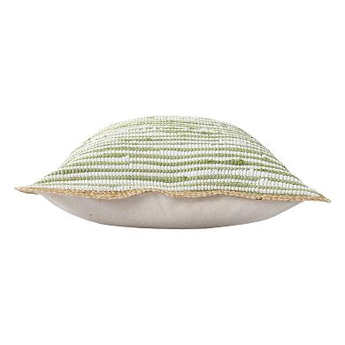 HomeRoots 20" Green White And Natural Striped Cotton And Jute Throw Pillow