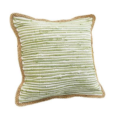 HomeRoots 20" Green White And Natural Striped Cotton And Jute Throw Pillow