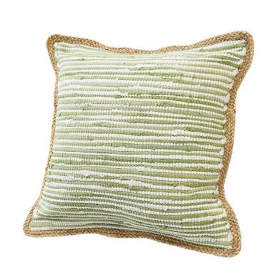 HomeRoots 20" Green White And Natural Striped Cotton And Jute Throw Pillow