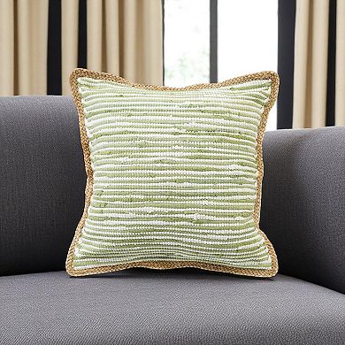 HomeRoots 20" Green White And Natural Striped Cotton And Jute Throw Pillow