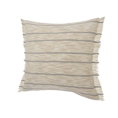 HomeRoots 20" Taupe and Dusty Blue Jute Throw Pillow