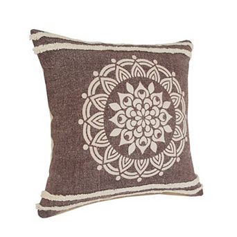 HomeRoots 20" Brown And White Floral Medallion Cotton Throw Pillow