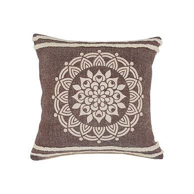 HomeRoots 20" Brown And White Floral Medallion Cotton Throw Pillow