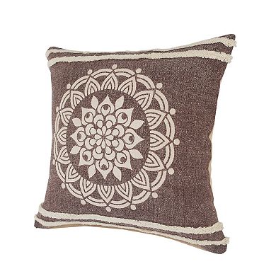 HomeRoots 20" Brown And White Floral Medallion Cotton Throw Pillow