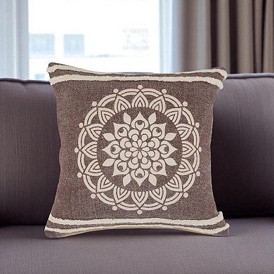 HomeRoots 20" Brown And White Floral Medallion Cotton Throw Pillow