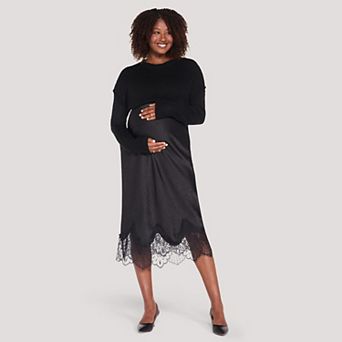 Maternity Motherhood® Lace Trim Satin Midi Skirt