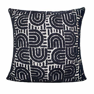 HomeRoots 30" X 30" White And Blue 100% Cotton Geometric Zippered Pillow