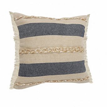 HomeRoots 20" X 20" Denim Blue Tan And Taupe Jute Coastal Zippered Pillow