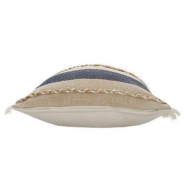 HomeRoots 20" X 20" Denim Blue Tan And Taupe Jute Coastal Zippered Pillow