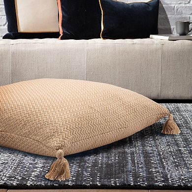 HomeRoots 30" X 30" Beige And Cream 100% Cotton Chevron Zippered Pillow