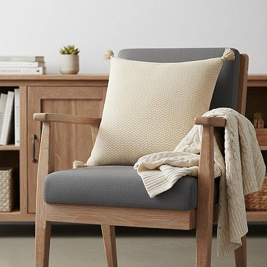 HomeRoots 30" X 30" Beige And Cream 100% Cotton Chevron Zippered Pillow