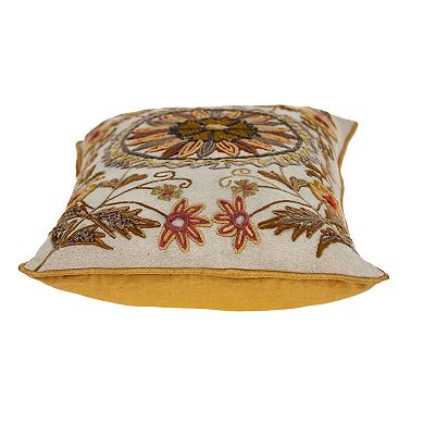 HomeRoots 14" X 20" Beige Cotton Throw Pillow With Embroidery