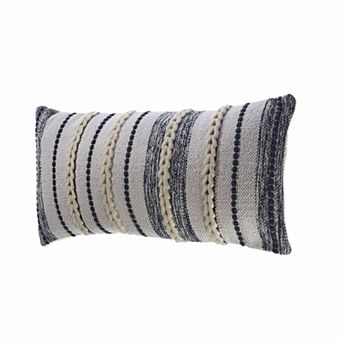HomeRoots 14" X 28" Navy And White 100% Cotton Geometric Zippered Pillow