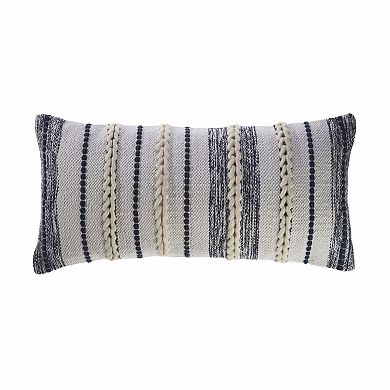 HomeRoots 14" X 28" Navy And White 100% Cotton Geometric Zippered Pillow
