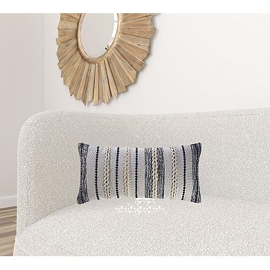 HomeRoots 14" X 28" Navy And White 100% Cotton Geometric Zippered Pillow