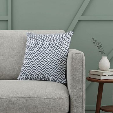 HomeRoots 22" X 22" Navy Blue And White 100% Cotton Chevron Zippered Pillow