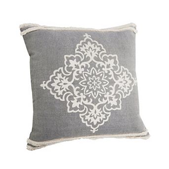 HomeRoots 24" X 24" Light Gray And White 100% Cotton Geometric Zippered Pillow