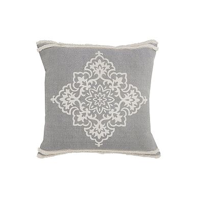 HomeRoots 24" X 24" Light Gray And White 100% Cotton Geometric Zippered Pillow