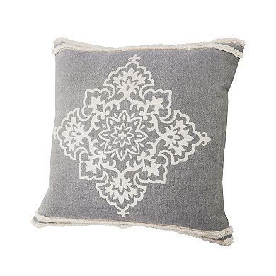 HomeRoots 24" X 24" Light Gray And White 100% Cotton Geometric Zippered Pillow