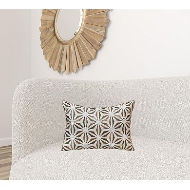 HomeRoots 14" X 20" Gray And Copper 100% Cotton Geometric Zippered Pillow