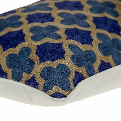 HomeRoots 12" X 20" Blue Cotton Throw Pillow