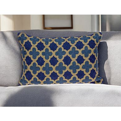 HomeRoots 12" X 20" Blue Cotton Throw Pillow