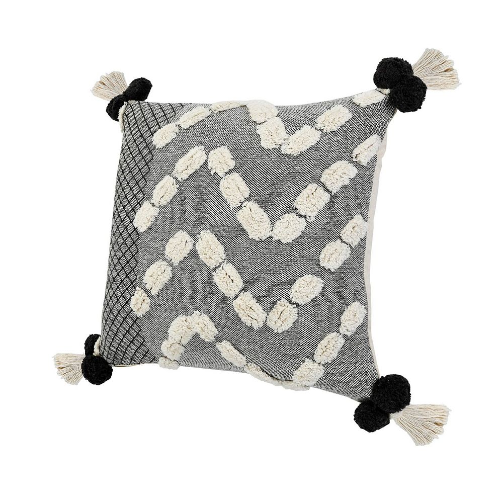 HomeRoots 20" Black Gray And Cream Cotton Geometric Throw Pillow with ...
