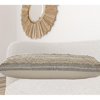 HomeRoots 14" X 36" Gray And Ivory 100% Cotton Chevron Zippered Pillow