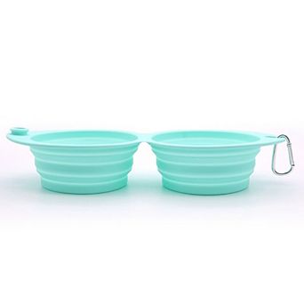 Collapsible Silicone Double Pet Bowl with Clip, Lightweight Travel Food and Water Feeder