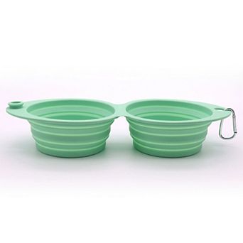 Collapsible Silicone Double Pet Bowl with Clip, Lightweight Travel Food and Water Feeder