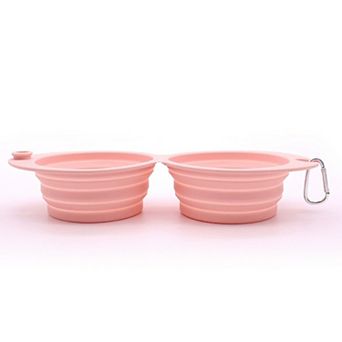 Collapsible Silicone Double Pet Bowl with Clip, Lightweight Travel Food and Water Feeder