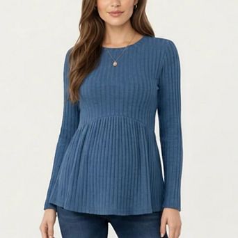 Women's Maternity Long Sleeve Ribbed Knit Top with Crew Neck and Empire Waist