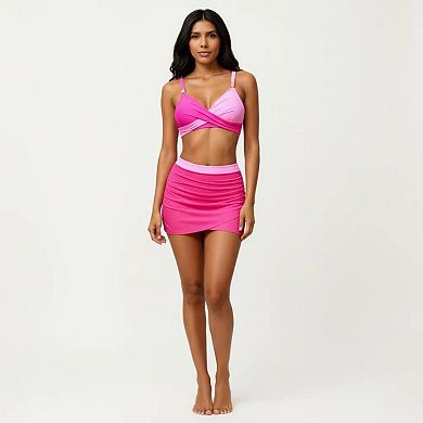Women's 2-Piece Swim Set with Crisscross Bralette Top Adjustable Straps and Ruched Skirted Bottom
