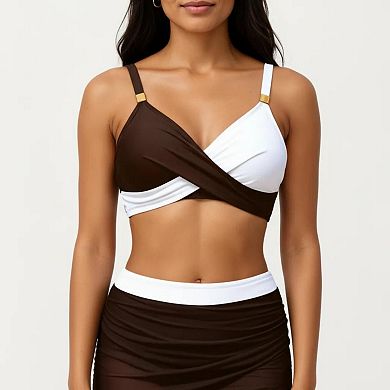 Women's 2-Piece Swim Set with Crisscross Bralette Top Adjustable Straps and Ruched Skirted Bottom